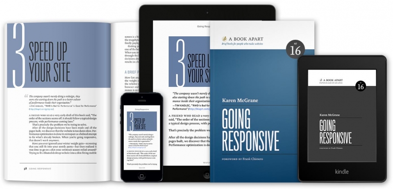 a photo of Karen's book cover, on various screens and in paper