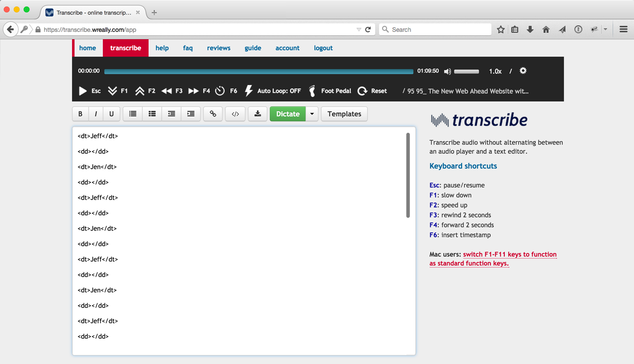 Screenshot of Transcribe